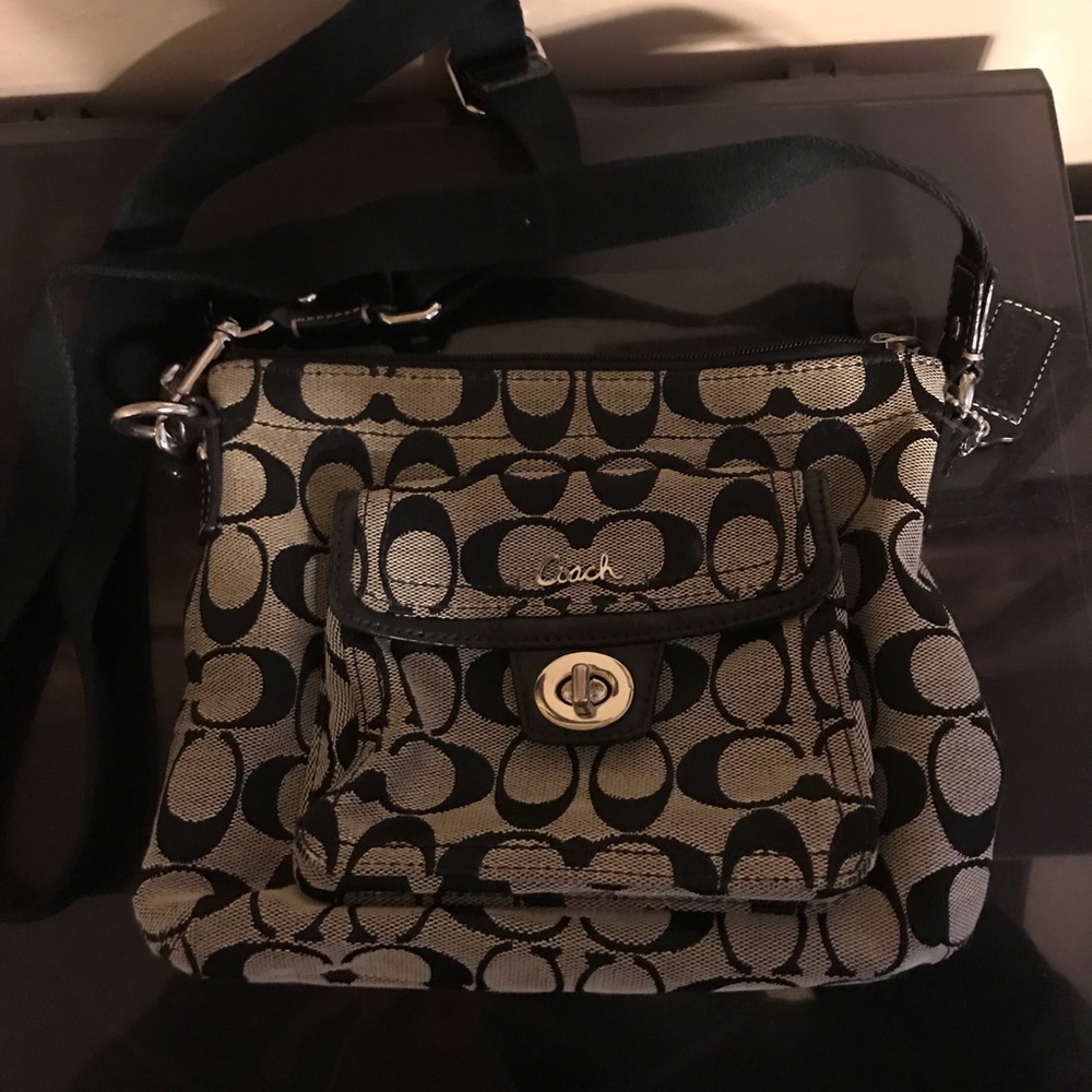 Black and gray Coach crossbody purse